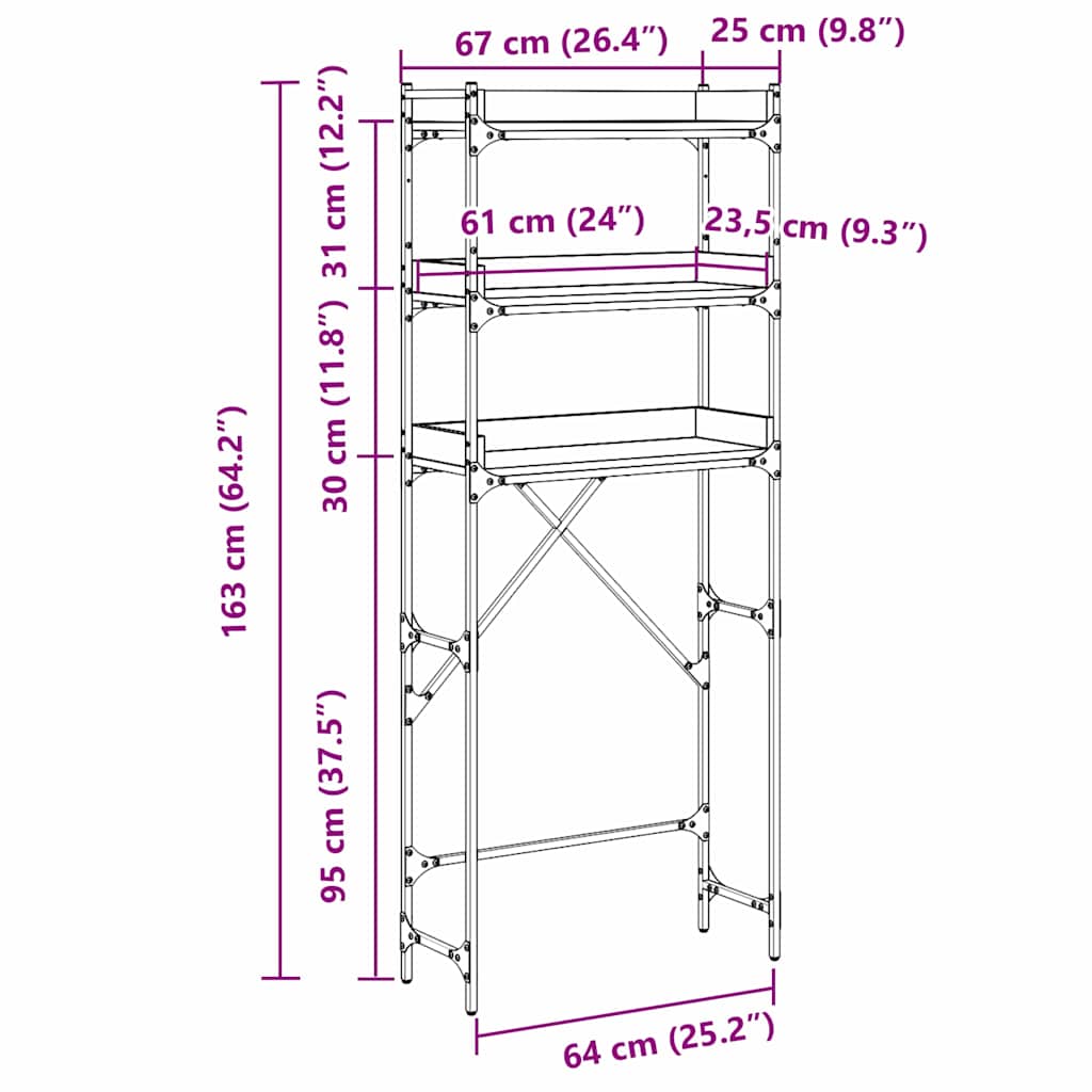 Pesumasina Riiul Riiuliga Must 0Ak 67 X 25 X 163 Cm Tehispuit - Image 11