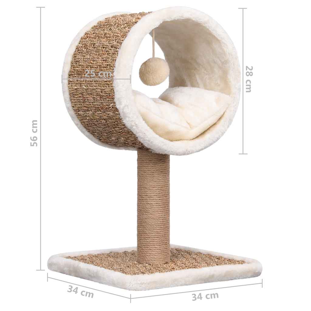 Tunneli ja mänguasjaga kassimaja 56 cm – mererohust kraapimispuu kassidele - Image 7