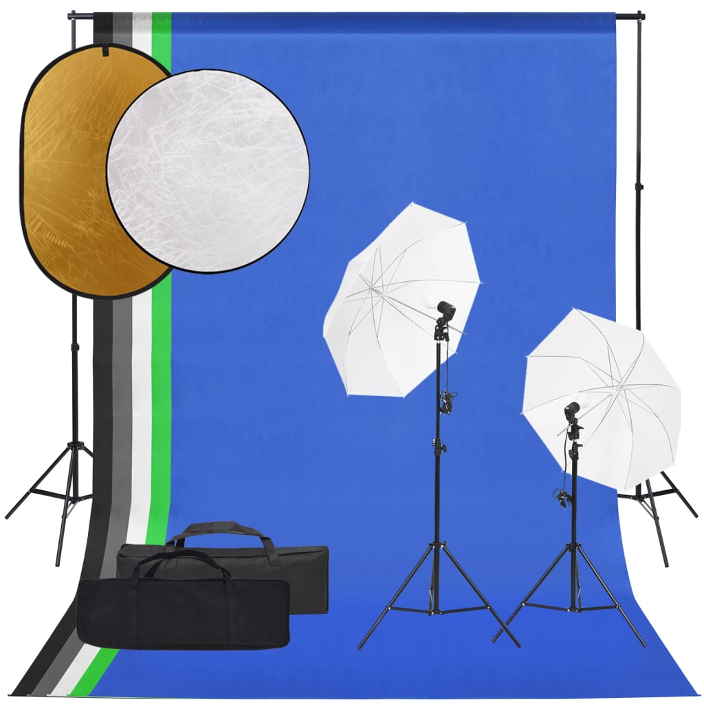 Fotostuudio komplekt valgustite, 5 tausta ja reflektoritega