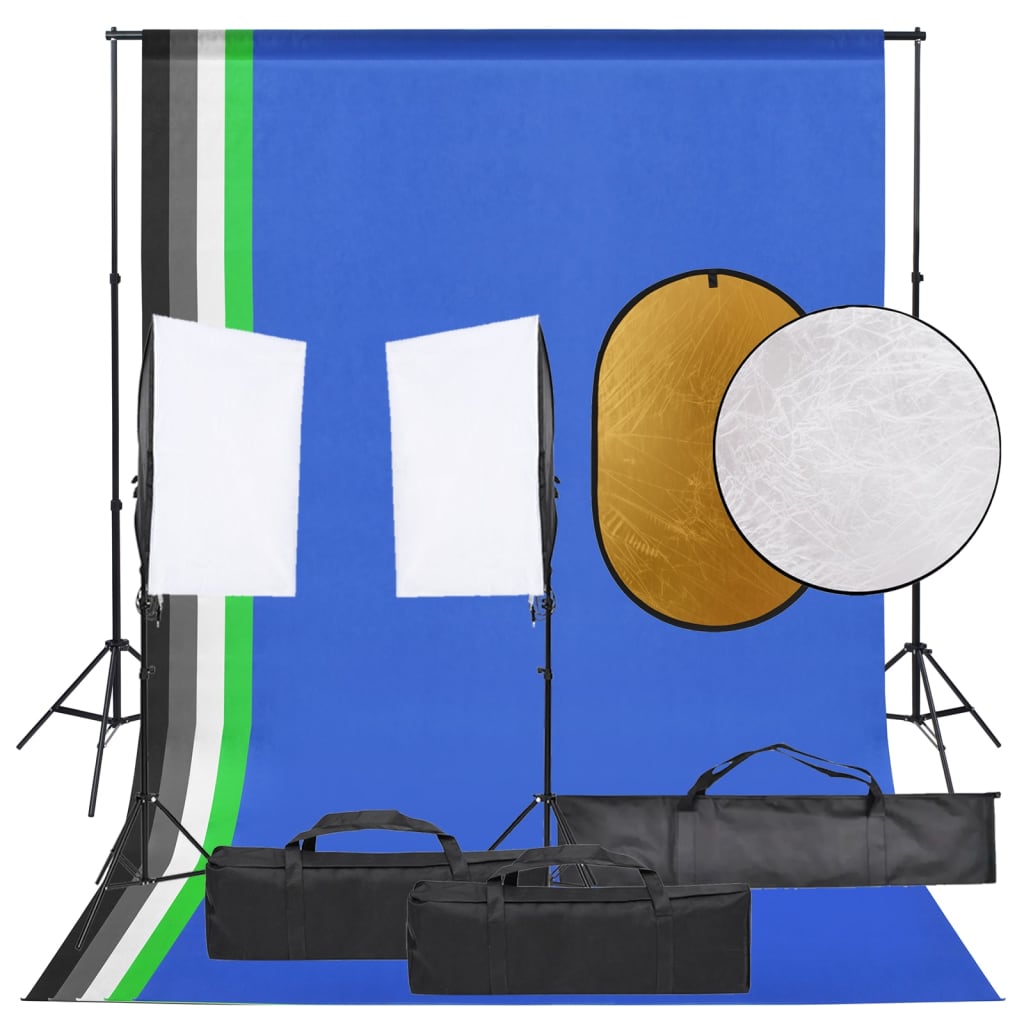 Fotostuudio komplekt 2 softboxi, 5 fototausta ja reflektoritega