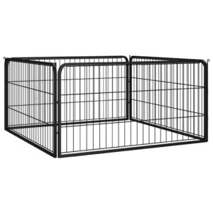 Koera Mänguaedik 4 Paneeli Must 100X50 Cm Pulbervärvitud Teras