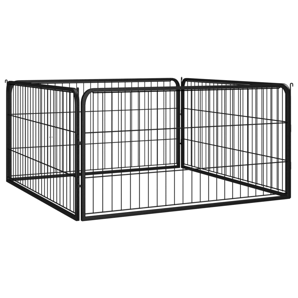 Koera Mänguaedik 4 Paneeli Must 100X50 Cm Pulbervärvitud Teras