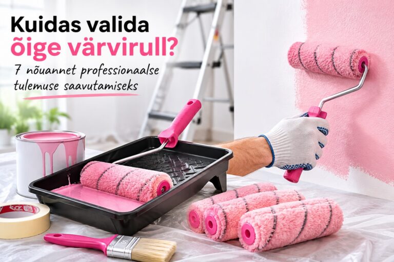 Mikrokiust värvirull ja värvialus seinte värvimiseks koduses remondis.