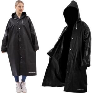 Must kapuutsiga vihmamantel Trizand 21840, trukkkinnitusega, universaalne suurus