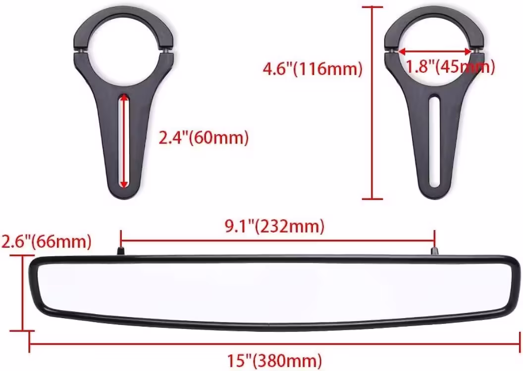 Kumer UTV tagasivaatepeegel 38,1 cm, keskne universaalse kinnitusega peegel